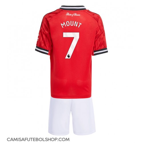 Camisa de time de futebol Manchester United Mason Mount #7 Replicas 1º Equipamento Infantil 2025-26 Manga Curta (+ Calças curtas)